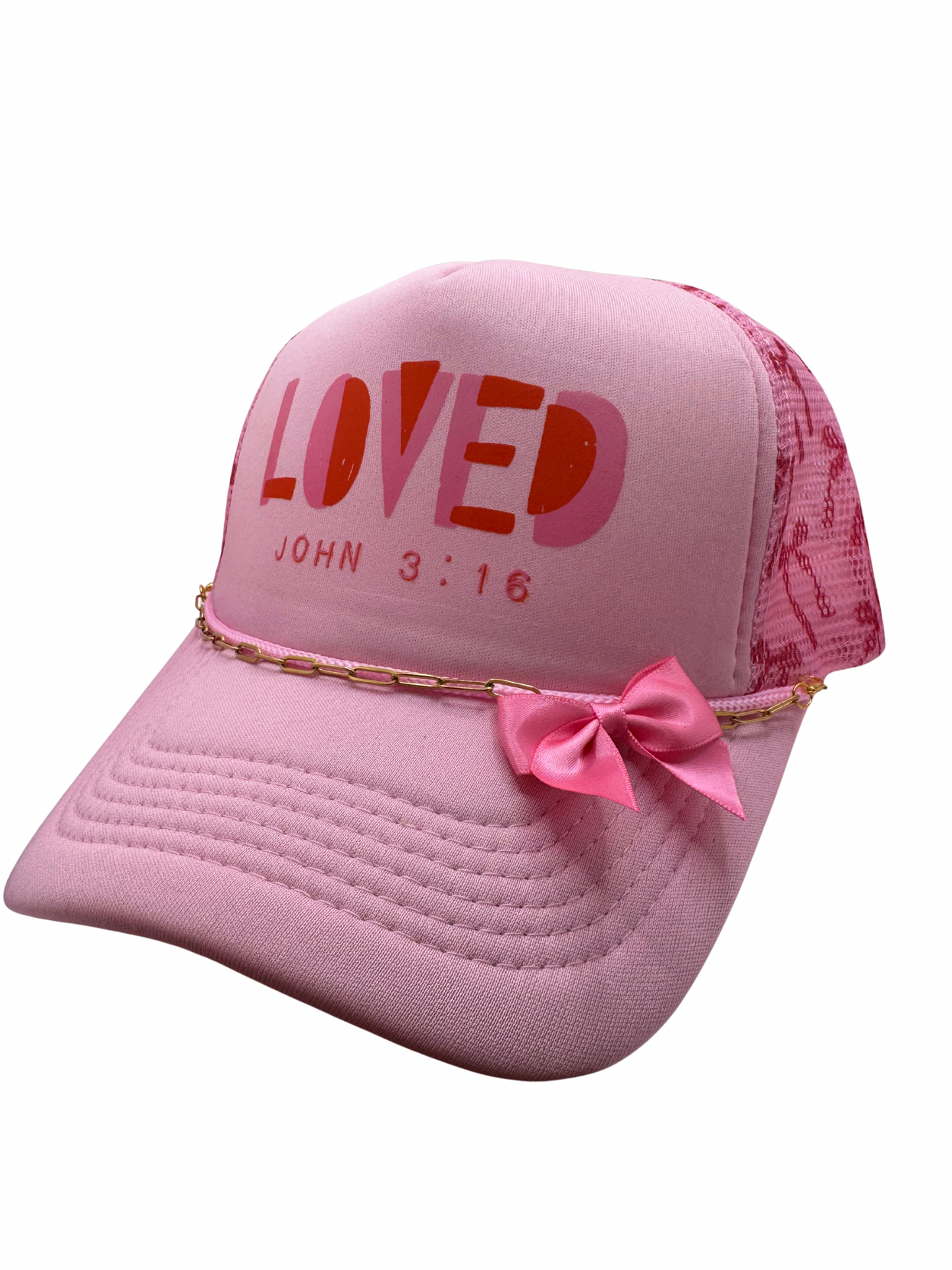 LOVED John 3:16 Pink Bow Trucker
